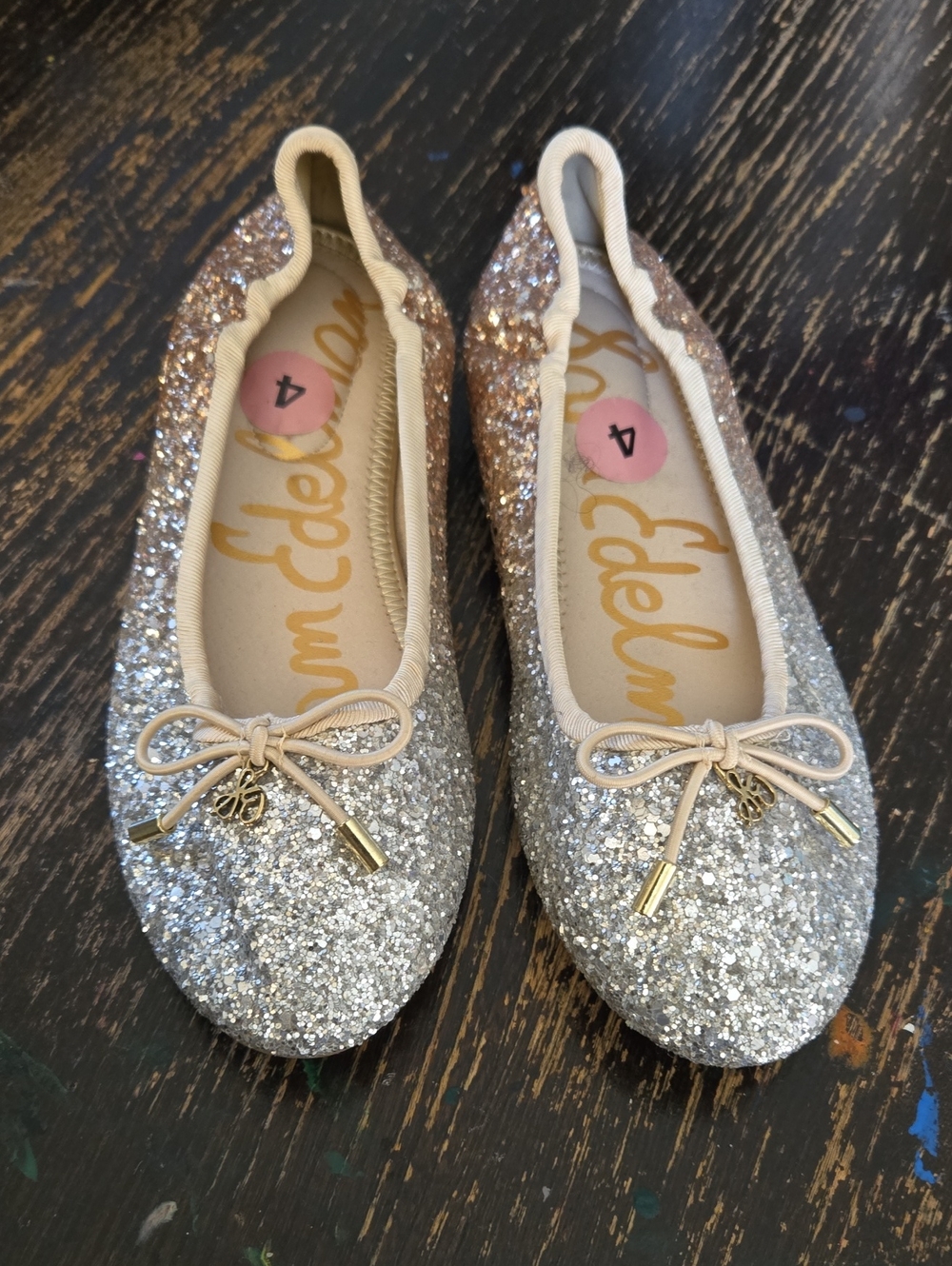 Sam Edelman Kids Silver Glitter Ballet Flats with Cream Trim